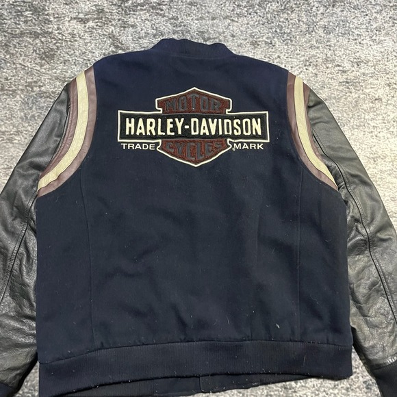 Vintage Harley Davidson Leather Varsity Bomber Jacket XL Embroidered Logo Grunge - Picture 7 of 14
